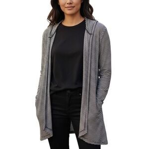 Philosophy Women's Striped Open‎ Front Hooded Cardigan Sweater